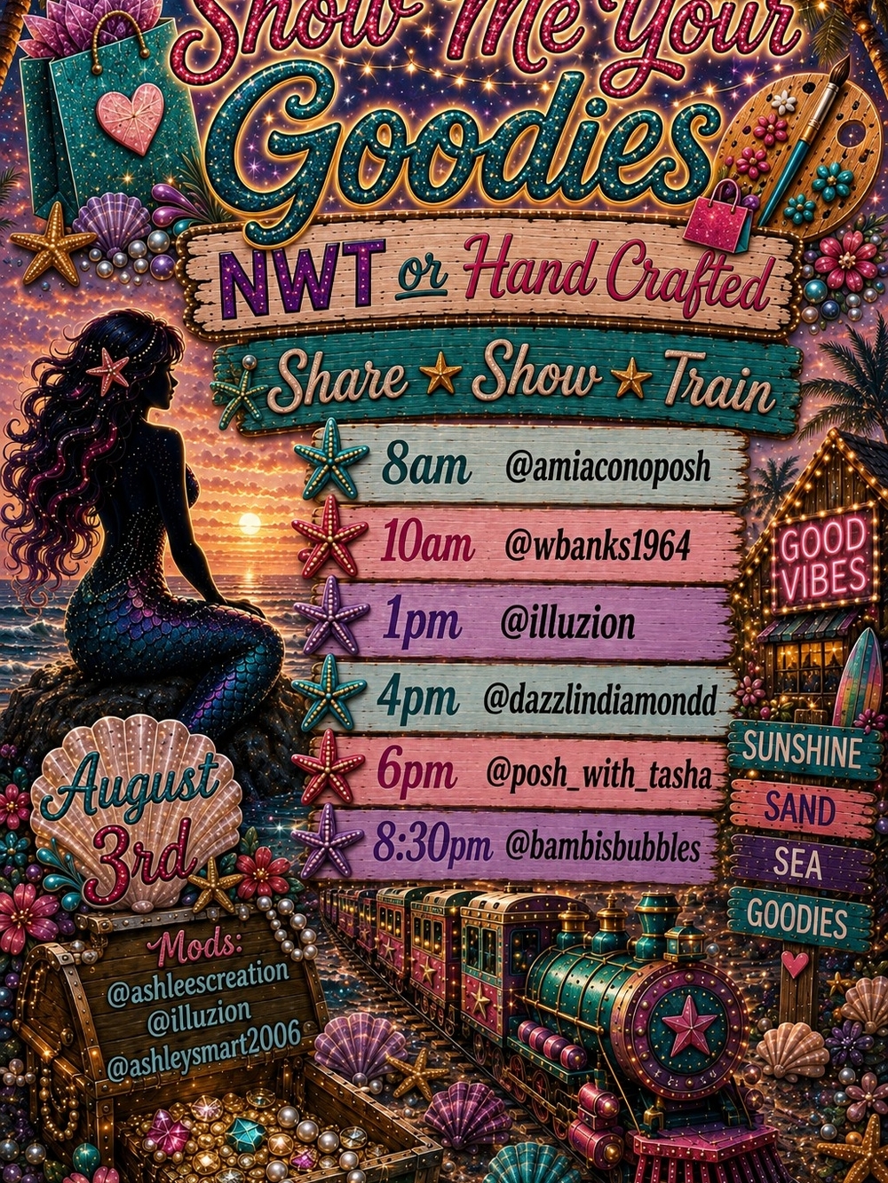 Show Me Your Goodies NWT Hand Crafted Event Poster - Vibrant Mermaid Artwork
